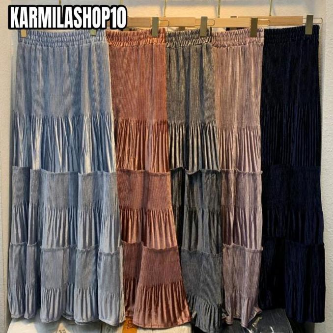 Rok SUSUN VELVET BELUDRU IMPORT  Lidi Cabang premium  / Rok susun beludru import