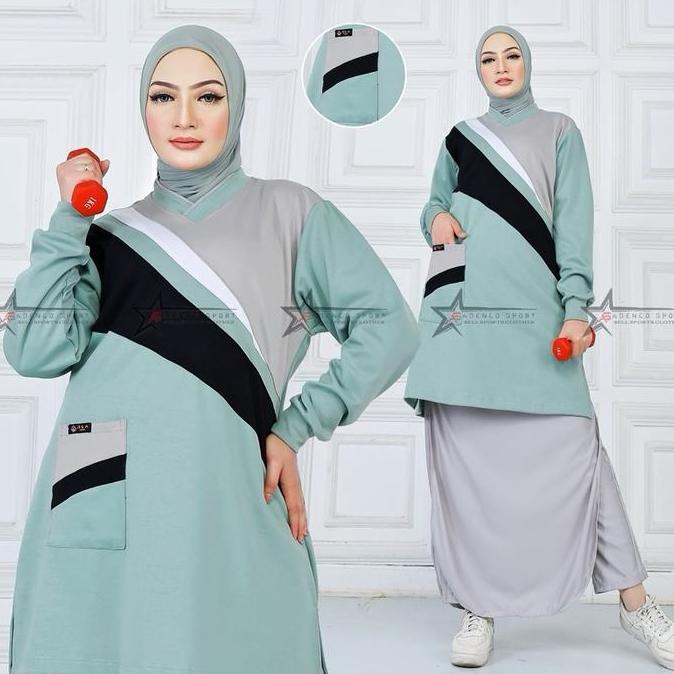 Promo Kaos Olahraga Senam Tunik Muslimah Set Rok Celana (ROCELA) / Setelan Baju Olahraga Wanita Spor