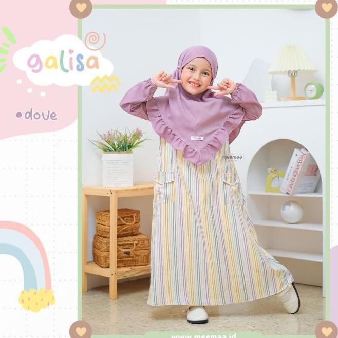 Gamis Galisa Set Hijab Motif Garis-garis Baju Muslim Anak Usia 2-8 Thn