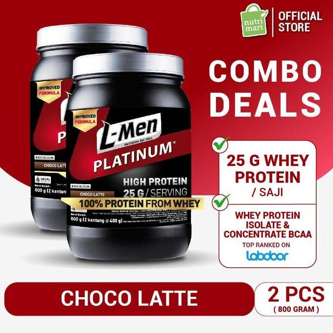 Ultrafit- Twin Pack: L-Men Platinum Choco Latte 800Gr 1,7Lbs - 25G Whey Protein - 21 Serving - 5,9G 
