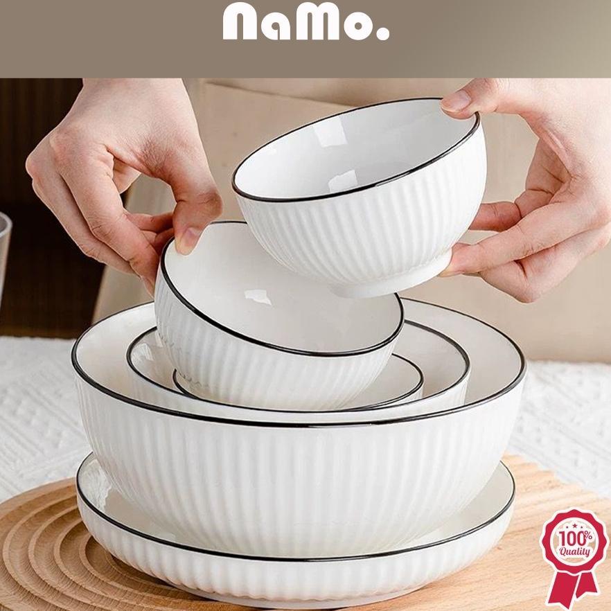 Namo Gift Set Piring Mangkuk Putih List Hitam