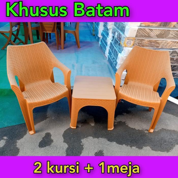Meja Kursi teras plastik coklat (2kursi sandar + 1 meja) KHUSUS BATAM