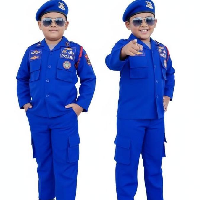 PDL Airud Polri Baju Karnaval Anak Pol Airud Warna Biru Komplit Emblem & Aksesoris Kostum Fashion Ri