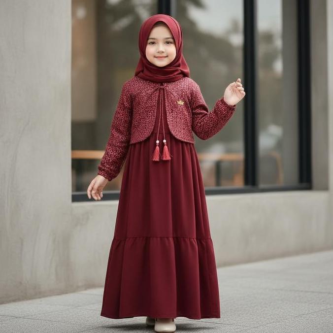 Gamis Anak Pesta Bolero Elegan. Setelan busana muslim anak yang manis dan modis Gamis flowy dipaduka