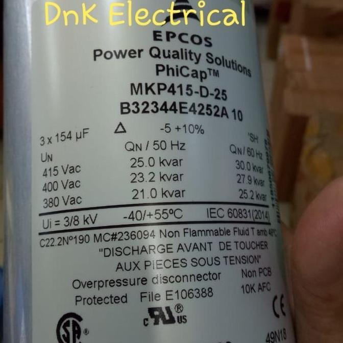 Capacitor/Capasitor/Kapasitor 25kvar/25 kvar 415V EPCOS MKP415-D-25