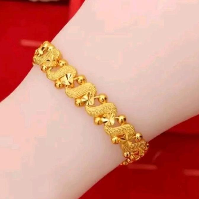 Kyuu- Gelang Tangan Dewasa Titanium Anti Luntur Perempuan - Pusat Xuping Titanium Emas Putih - Brace