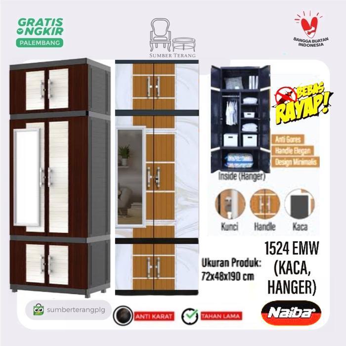 Lemari Plastik Naiba Lemari Pakaian Naiba Fit Gantung Jumbo Kaca 1524 Lemari Baju Naiba Plastik