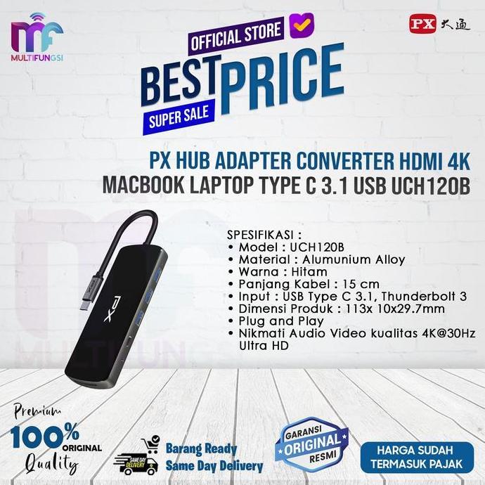 TERMURAH - PX Hub Adapter Converter HDMI 4K Macbook Laptop Type C 3.1 USB UCH120B