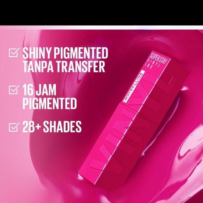 Ulipstik- Maybelline Superstay Vinyl Ink Lipstik Glossy Tahan Lama 16 Jam Tanpa Transfer Dengan Aloe