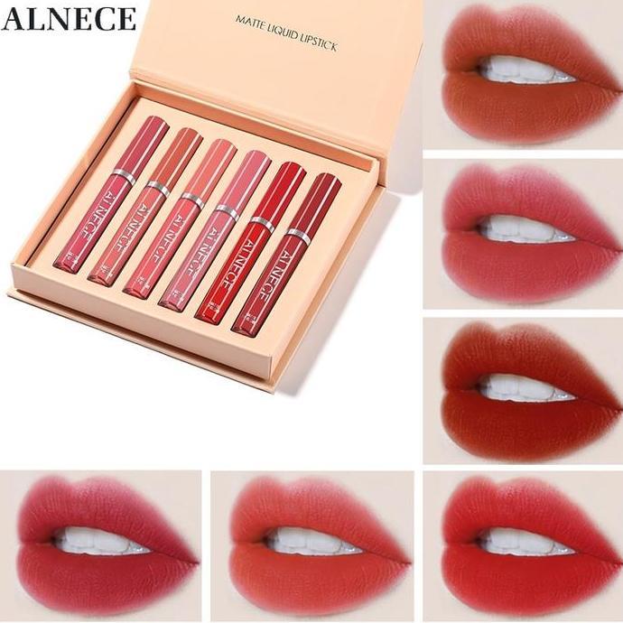 Ulipstik- (Cod) Alnece 6 Set Lip Gloss Lipgloss Matte Lembut Tahan Lama Melembabkan Dengan Lipstick 