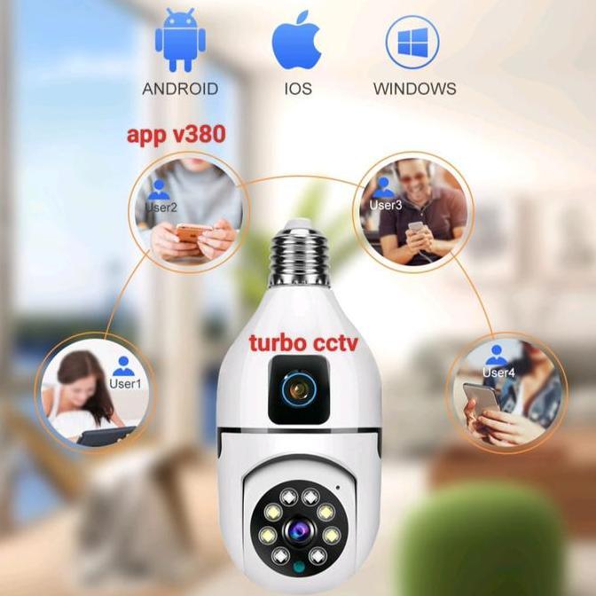 Kyatchi- Kamera Cctv Wifi Bentuk Bohlam/ Lampu V380 8Mp Dual Lens 2 Way Suara