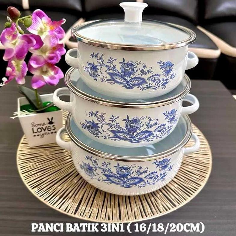 DISKON PANCI ENAMEL MOTIF BUNGA 3PCS 16/18/20CM COOKWARE SET SS / PANCI MOTIF BUNGA ISI 3 / PANCI EN