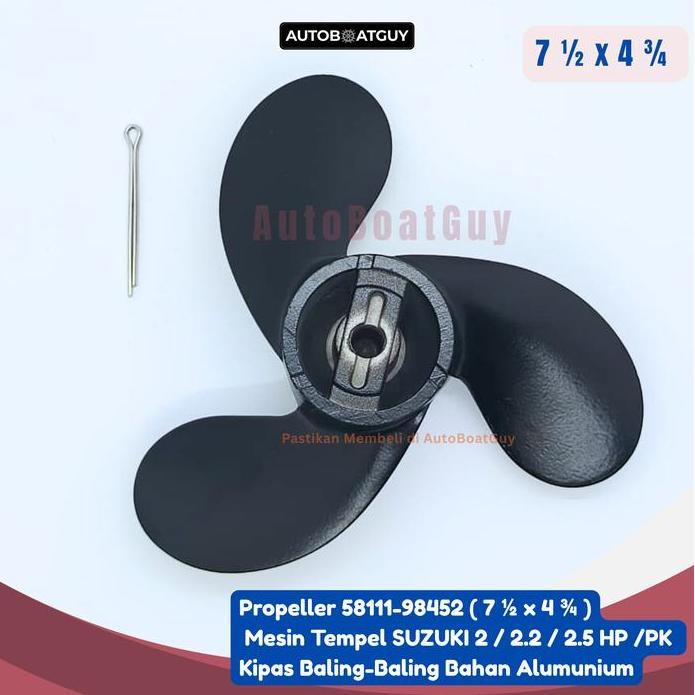Propeller 58111-98452 ( 7 1/2 x 4 3/4 ) Mesin Tempel SUZUKI 2 / 2.2 / 2.5 HP /PK Kipas Baling-Baling