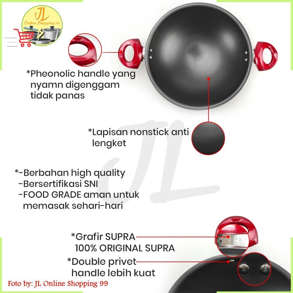 DISKON WOK SET SUPRA 30CM MERAH / WAJAN TEMPURA / WAJAN TEFLON ANTI LENGKET