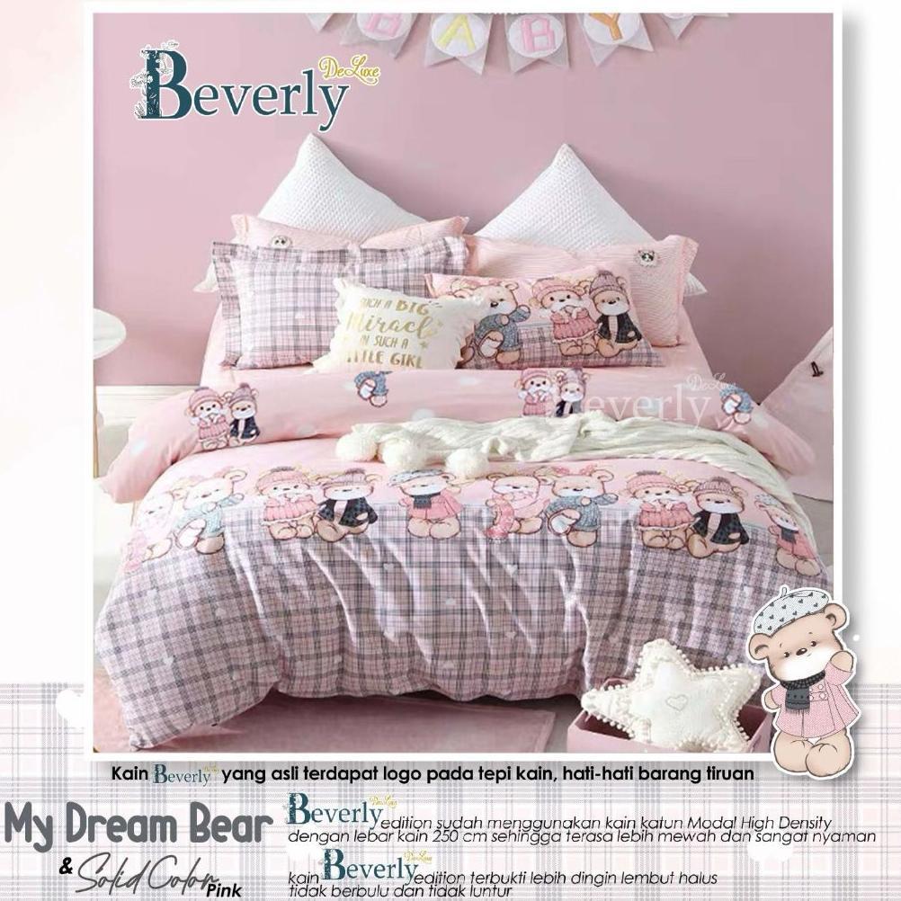 Sprei Katun Lokal Beverly - My Dream Bear Pink - sprei anak cewe motif teddy bear klasik