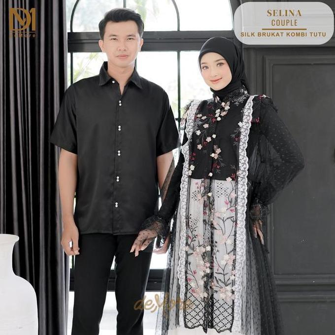 Demore - Selina Baju Couple Pasangan Kondangan Outer Brukat Kemeja Silk Couple Lebaran 202