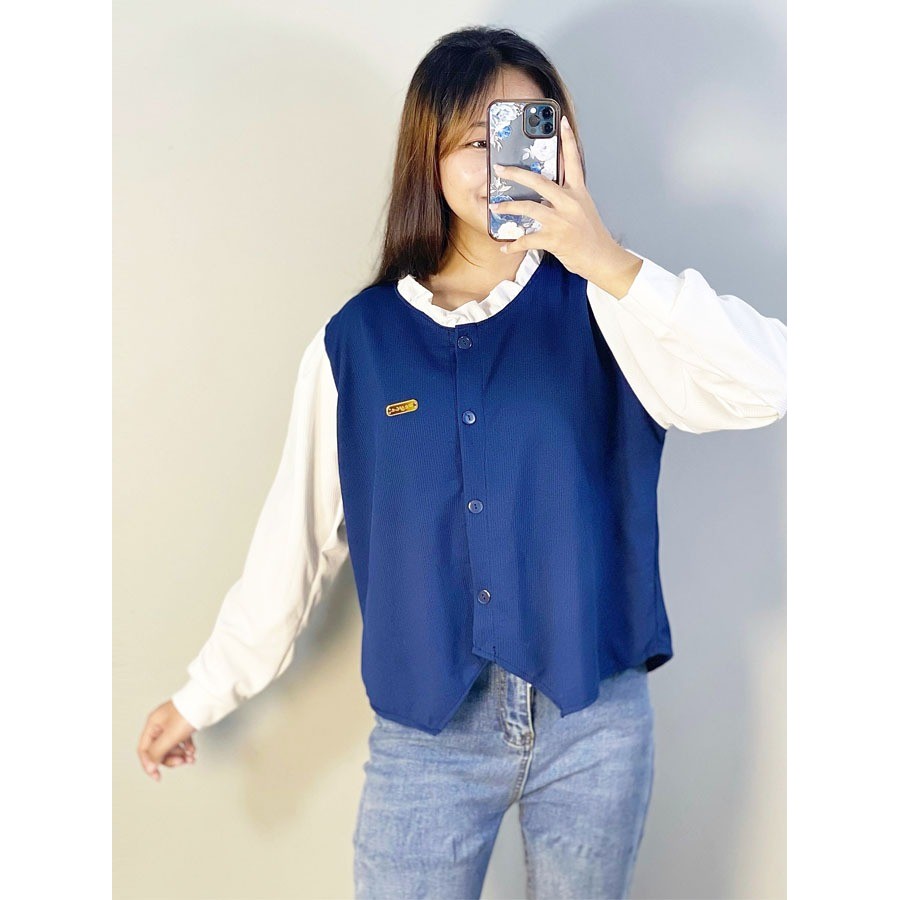 CARLINA Blouse Ophelia Leher Kerut Knit Atasan Wanita