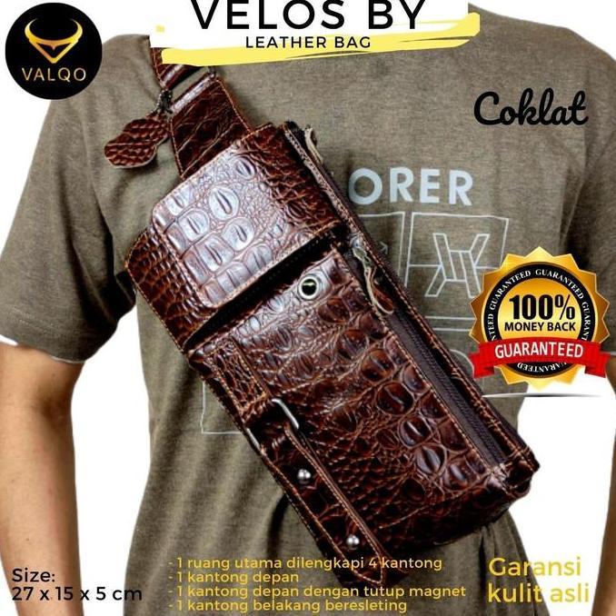 Gabrim- Valqo Velos Tas Kulit Sapi Motif Buaya Waist Bag Dada Pinggang Sling Bag Cowok Pria Laki