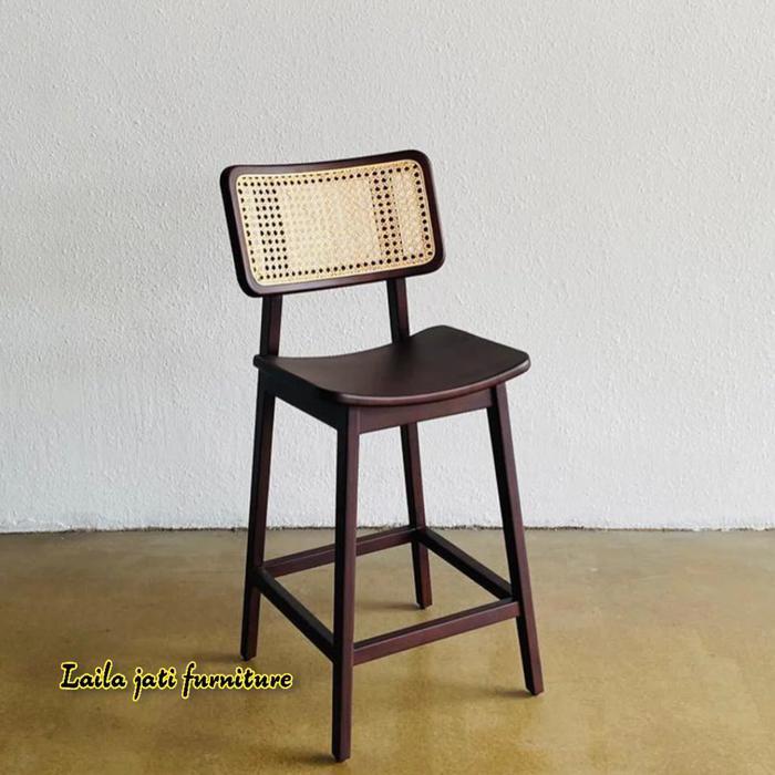 Kursi Bar Stool Rotan , Kursi Cafe Rotan , Kursi Bar Kayu Jati