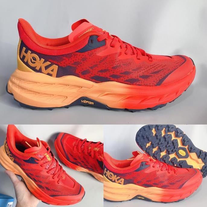 Sepatu Running Trail Pria Hoka Speedgoat 5 Red Orange Vibram