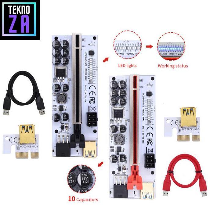TERBARU - PCIe Riser 10 Capasitor VER012 MAX Mining VGA GPU USB RTX RX