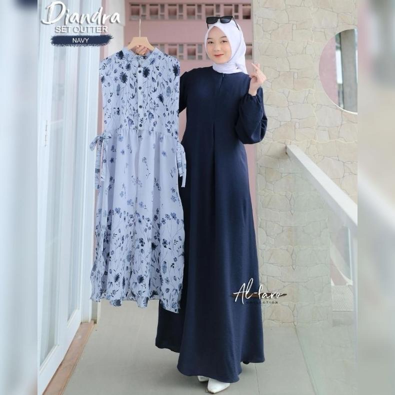 CUCI GUDANG Gamis Rompi terpisah Diandra set inner Outer Cringkel Premium Gamis 2 in1 set outer moti