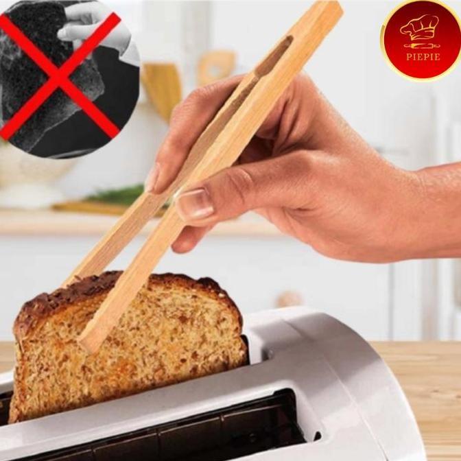wooden food tong clip / capitan makanan kayu BBQ kue roti daging sayur
