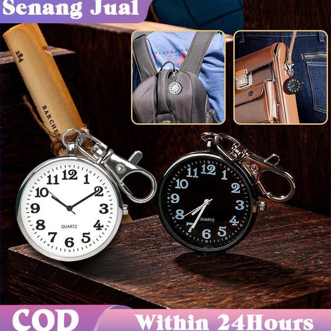 COKRODJOYO Jam Saku Gantungan Kunci Quartz Analog Dial Bulat Simple Portable Jam Saku Digital