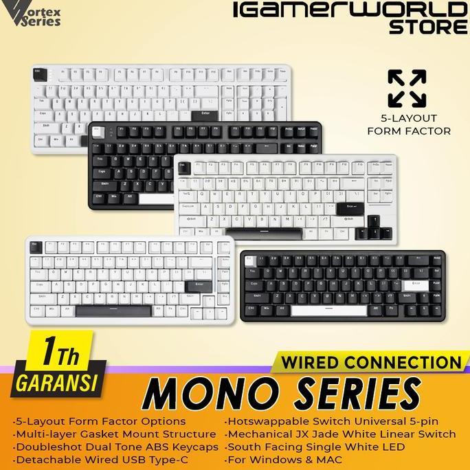 BEBAS ONGKIR - VortexSeries MONO V2 65 75 87 100 Gasket Mount Hotswap Universal Wired Gaming Keyboar