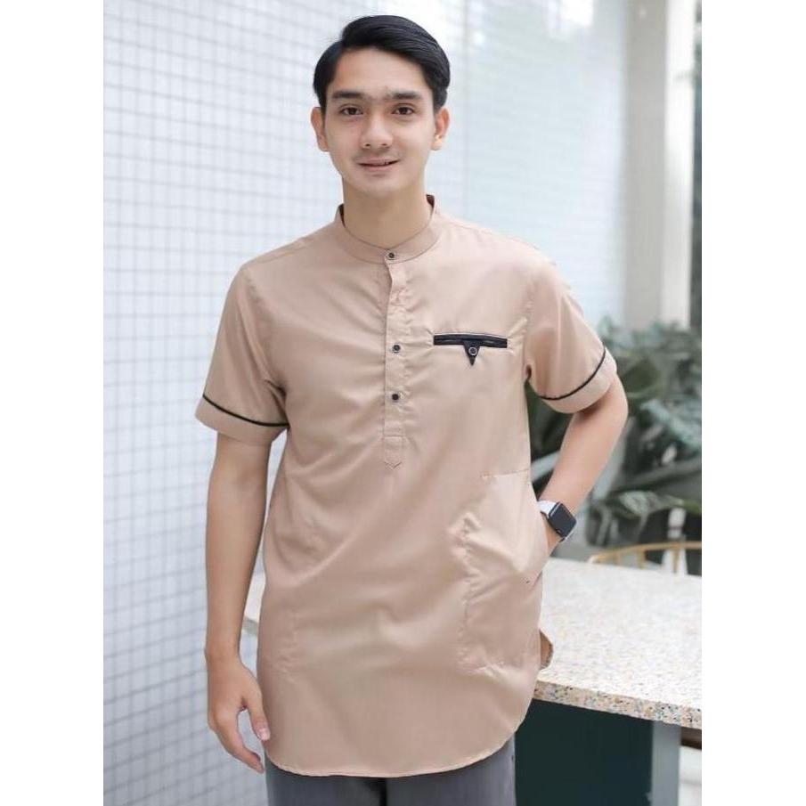 Hot Promo, Baju Koko Muslim Pria Kemeja Kurta Dewasa Lengan Pendek Motif Batik Katun Toyobo Premium 