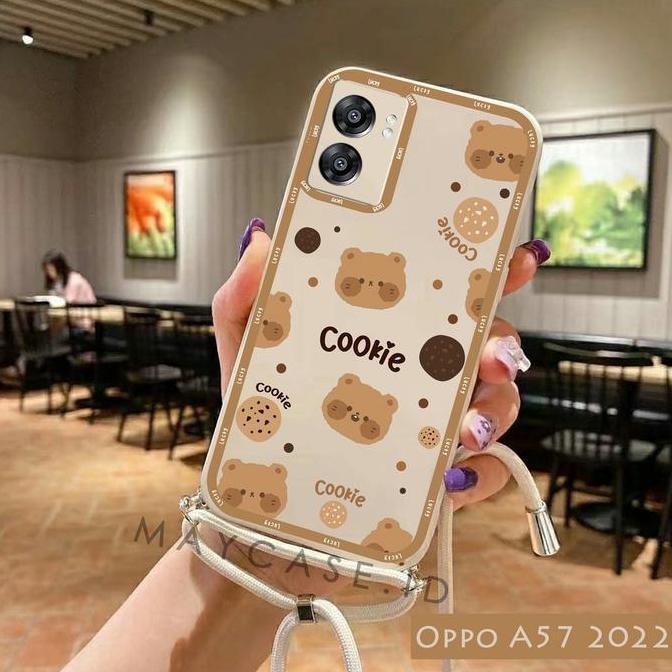 Softcase Macaron Motif Bear + Tali Sling Oppo A57 2022 A96 A76 A54 A5S