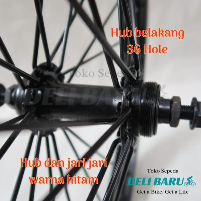 Delibaru Pelek ukuran 20 siap stel BELAKANG saja Velg lebar besi jari besar 10G sepeda BMX