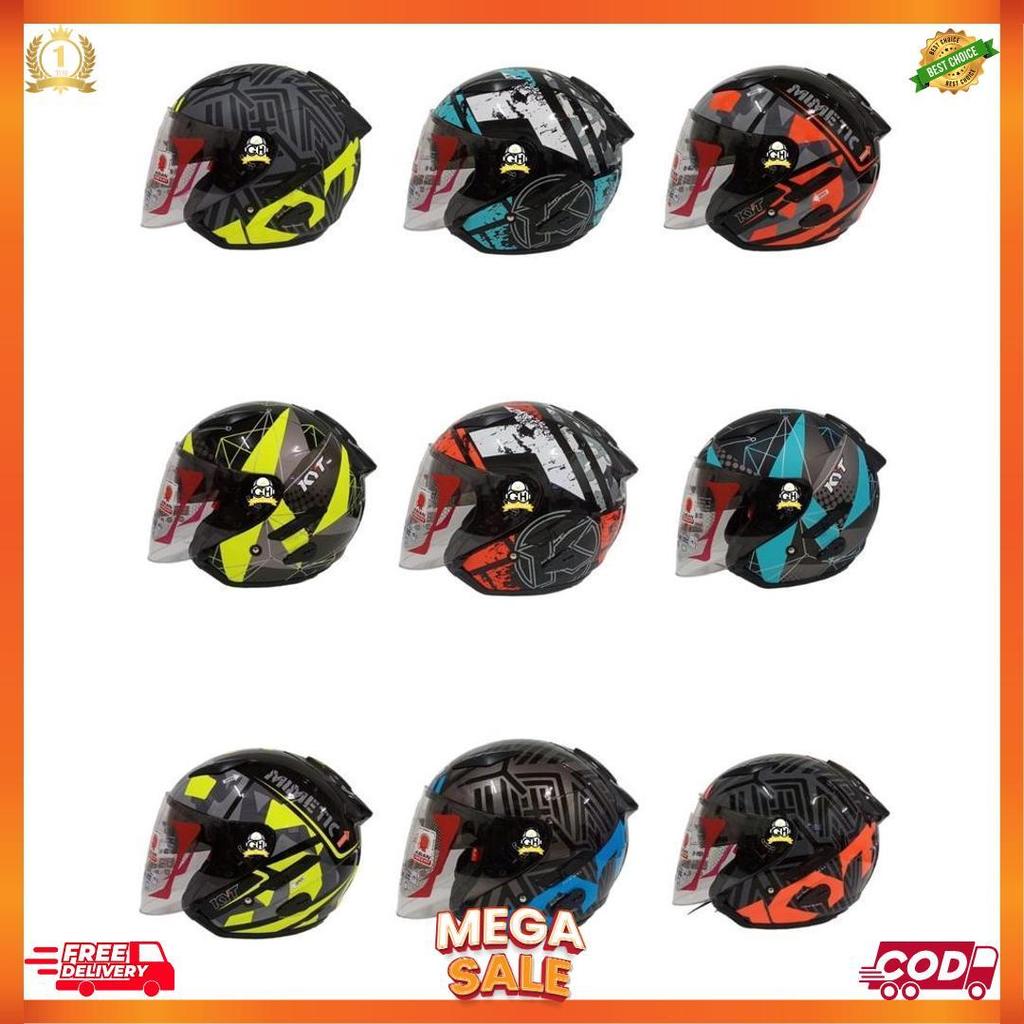 (Terbaru) Helm Kyt Galaxy Slide Flat R Motif Helm Half Face Double Visor Original Sni Dot [H2]