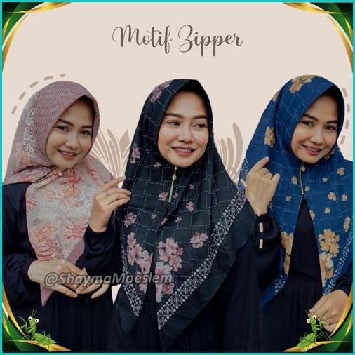 Segiempat Motif Instan Resleting Dagu / Hijab Zipper Motif Segiempat Instan
