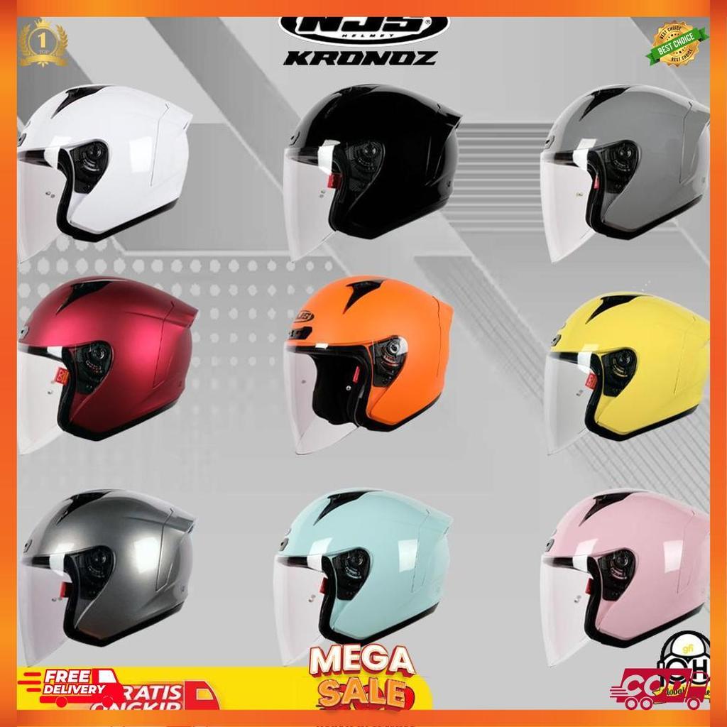 Helm Njs Kronoz Solid Half Face Helmet Original [H2]