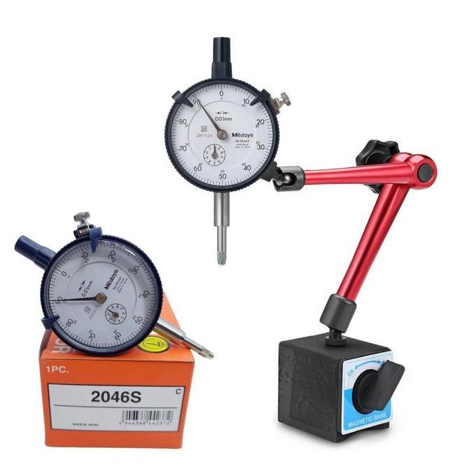 PAKET DIAL INDICATOR MITUTOYO 2046S + MAGNETIC BASE FLEXIBEL BESAR TEST STAND GAUGE PICK INDIKATOR S