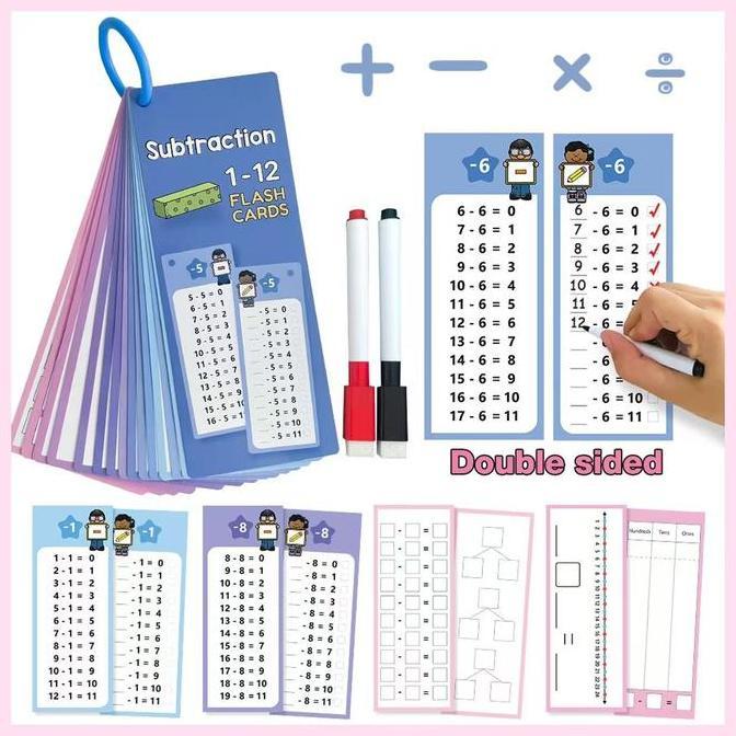 1 Set Flashcard Tabel Perkalian/Penambahan/Pengurangan/Pembagian Kartu Tabel Matematika Edukasi Anak