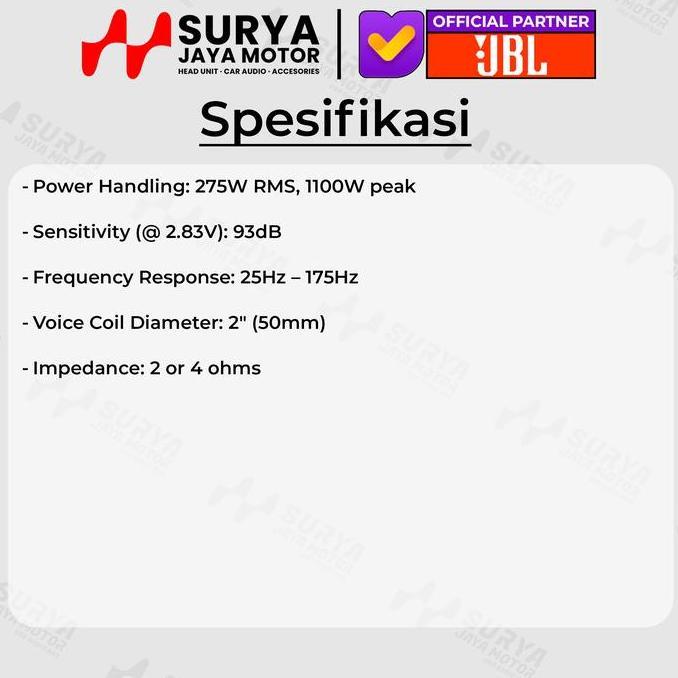 JBL Club 1224 Subwoofer Pasif 12 Inch double coil magnet 275RMS 1100W Peak Power Car Speaker Audio M