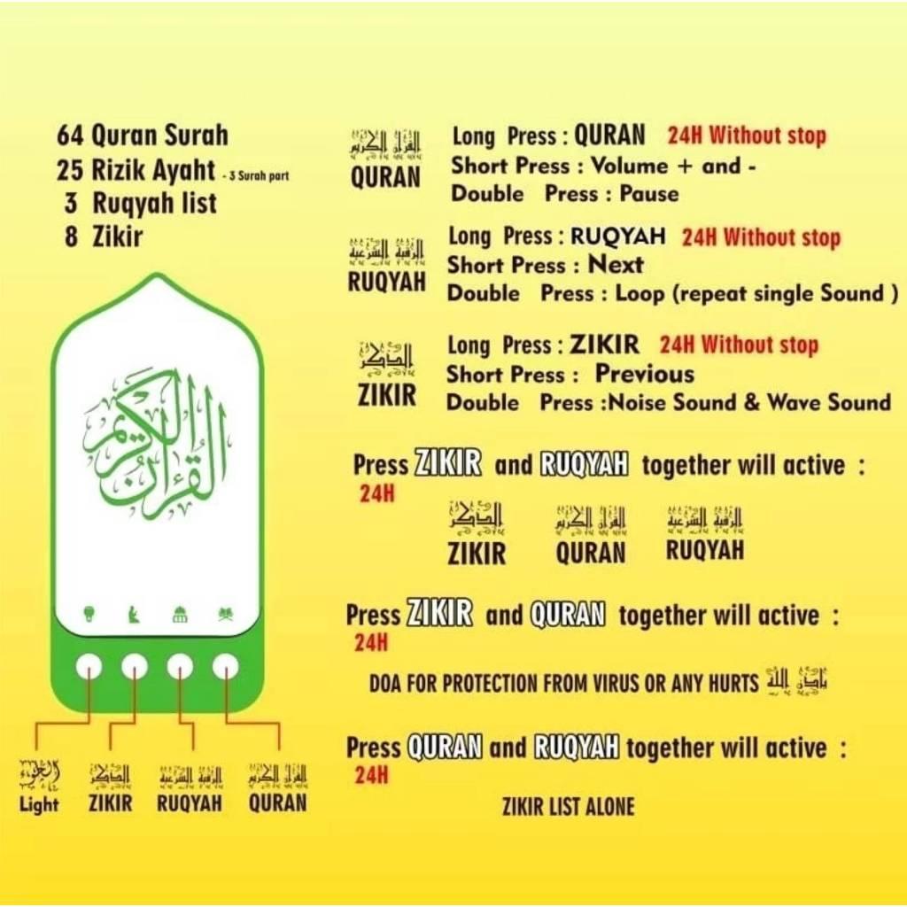 Speaker Lampu Murottal 24 Jam Alquran Dzikir Ruqyah Portable