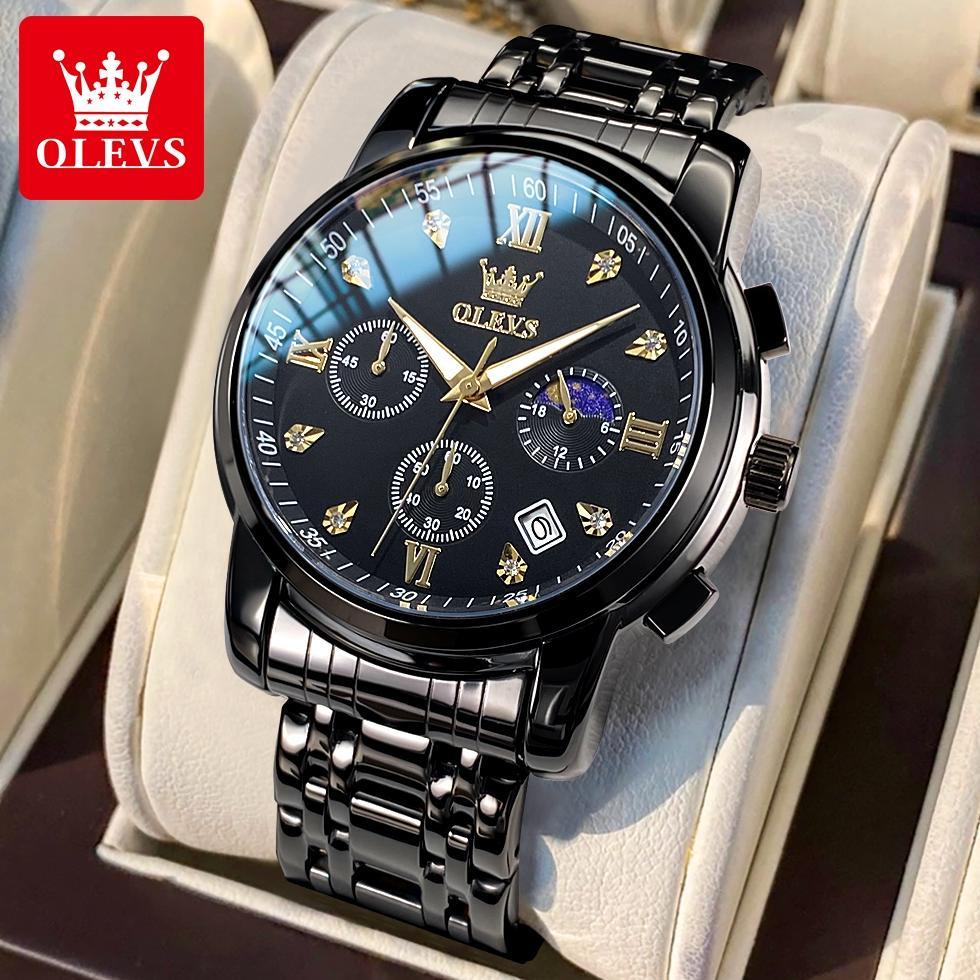 OLEVS Jam Tangan Pria Original Anti Air Tahan Luminous Fashion Analog Chronograph Stainless Steel Hi