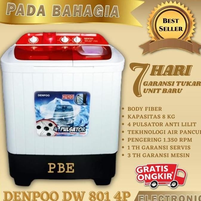 Promo DENPOO MESIN CUCI 2 TABUNG DW 801 4P COD