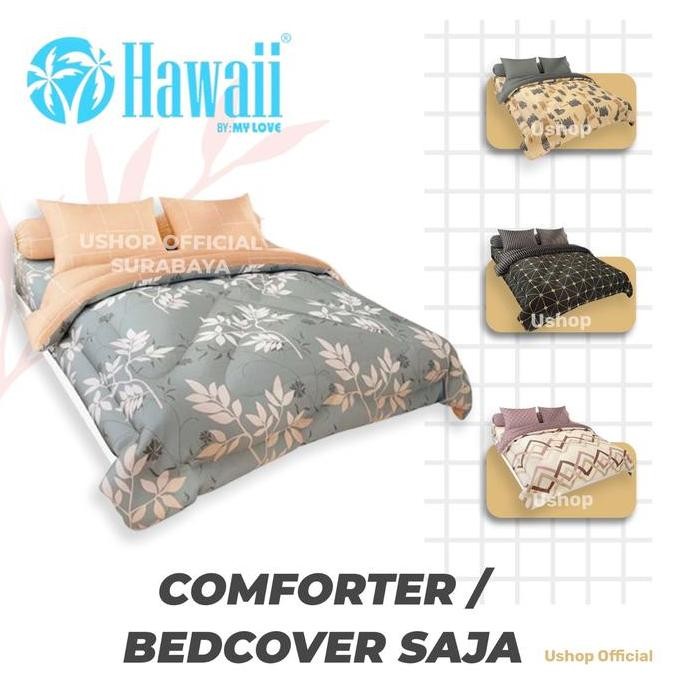 Hawaii by My Love Comforter Bedcover Saja 180x200 Disperse Print Bahan Mixcrotex Lembut Nyaman Merah