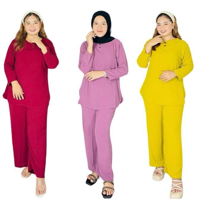 Promo Sh | Laveena Set Baju One Set Lengan Panjang Celana Panjang One Set Polos Airflow Crinkle Cod