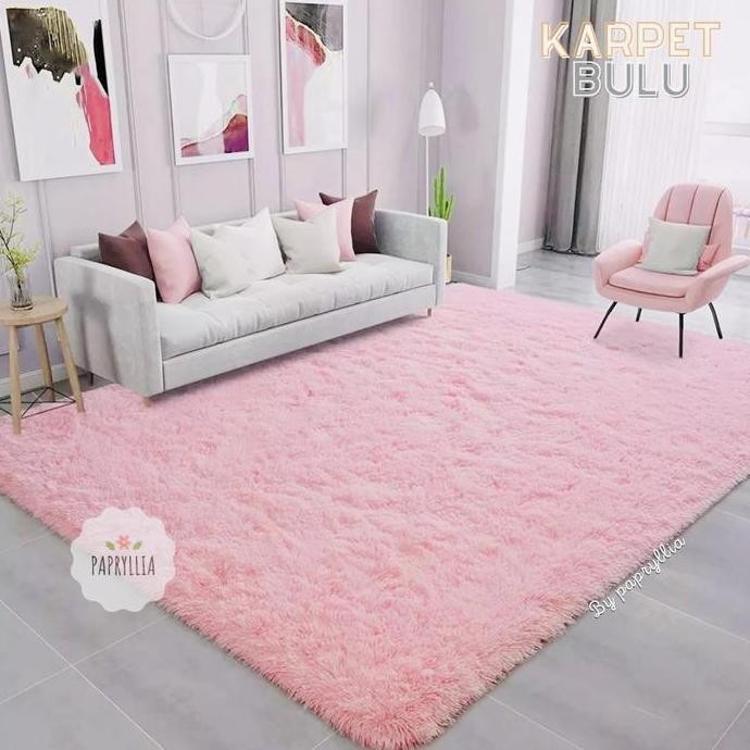 Karpet Bulu Kasur Bulu Karpet Lantai 200x150cm Tebal 2cm ( Pink Muda )