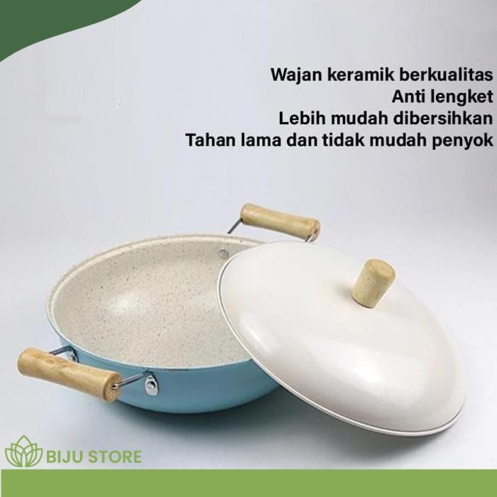 3IN1 3 IN 1 SET PAKET WAJAN KERAMIK BIRU ISI 3 PCS PANCI MASAK PENGGORENGAN SOUP SUP ANTI LENGKET CE