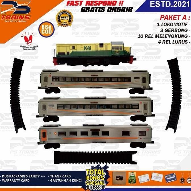 [ MESIN EKSKLUSIF ] Mainan Kereta Api Indonesia CC201 Vintage Rangkaian Kereta Eksekutif  Stainless 