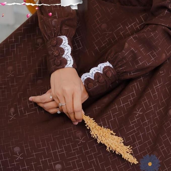 DF155>> Gamis hermosa wolfis embos motif azwa coklat tua-gamis syari coklat tua-gamis syari