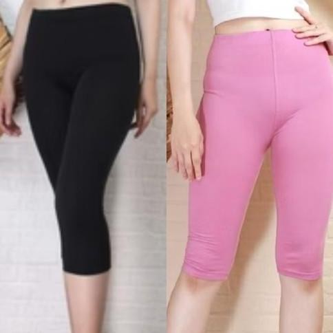 Promo PAKET 2 PCS Legging 7/8 Spandex Licin Leging Pendek Wanita COD