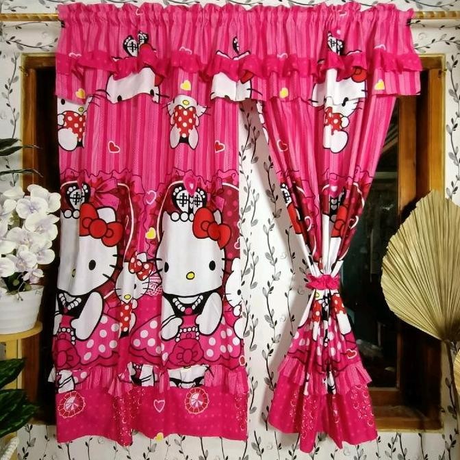 gorden jendela serut 100 x 150 bahan katun motif karakter Tali