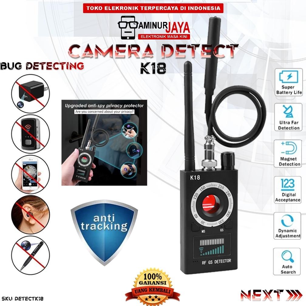RF Signal Detector K18 GSM Audio Bug Alat Pelacak pendeteksi Camera CCTV Tersembunyi Anti Spy Cam Hi